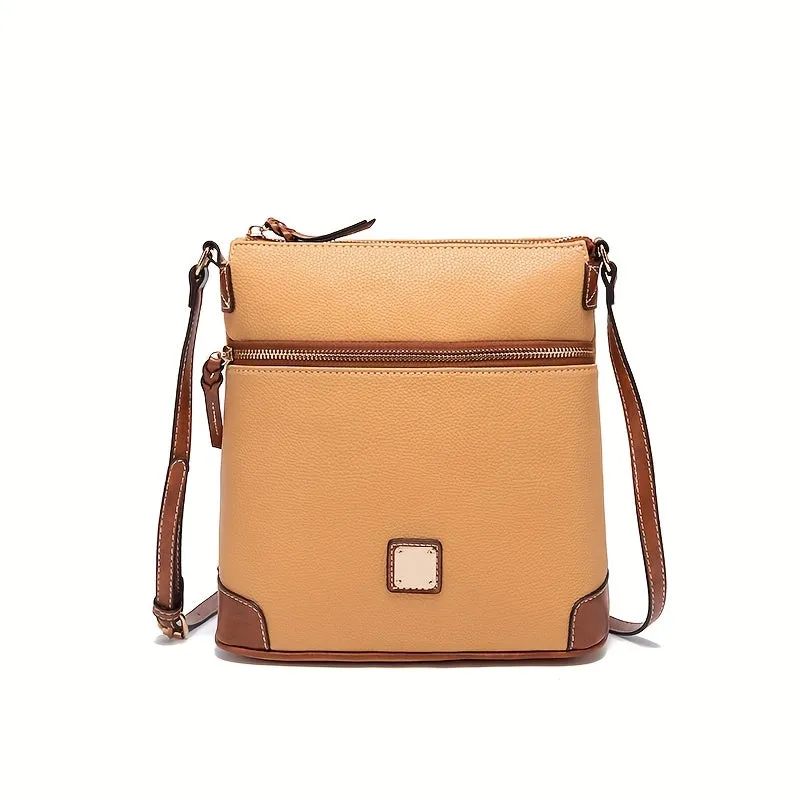 realaiot  Vintage Zipper Crossbody Bag, PU Leather Textured Bag, Classic Fashion Versatile Shoulder Bag