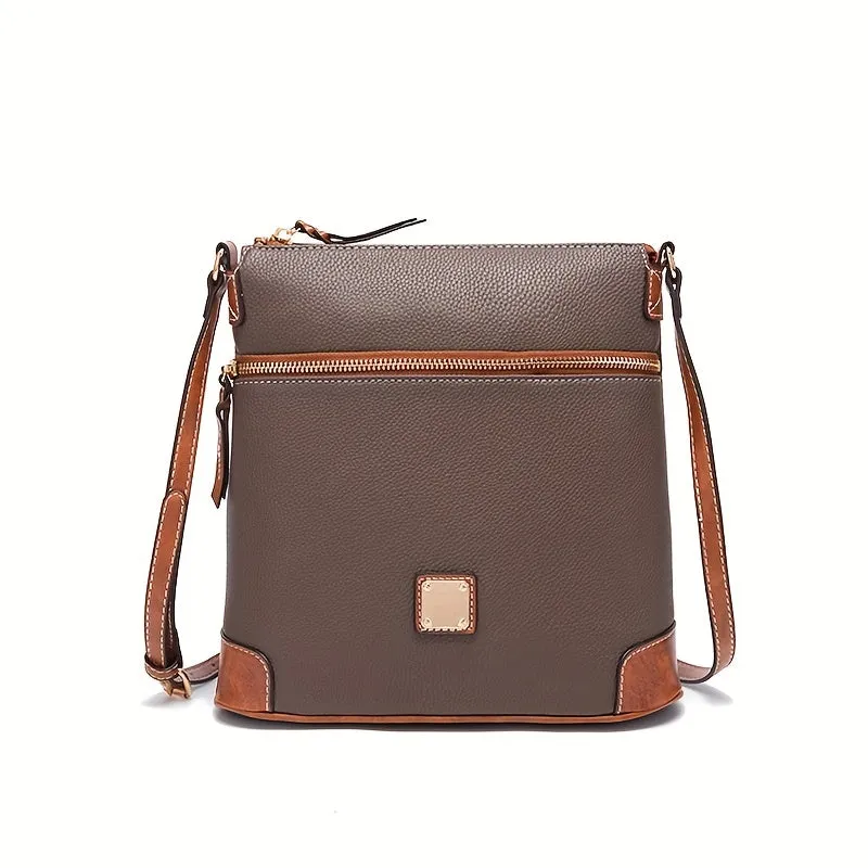 realaiot  Vintage Zipper Crossbody Bag, PU Leather Textured Bag, Classic Fashion Versatile Shoulder Bag