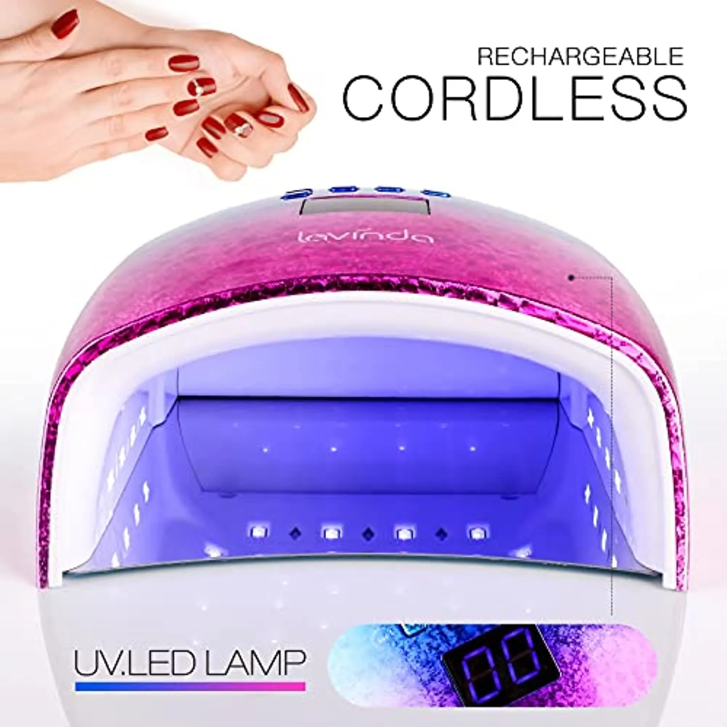 Rechargeable 48W U V /LED nail lamp, Lavinda Cordless Wireless Nail Dryer With Removable Stainless Steel Bottom, Large Space LED Nail Curing Light for Acrylic Gel polish Unique Craftwork (Blue&purple)