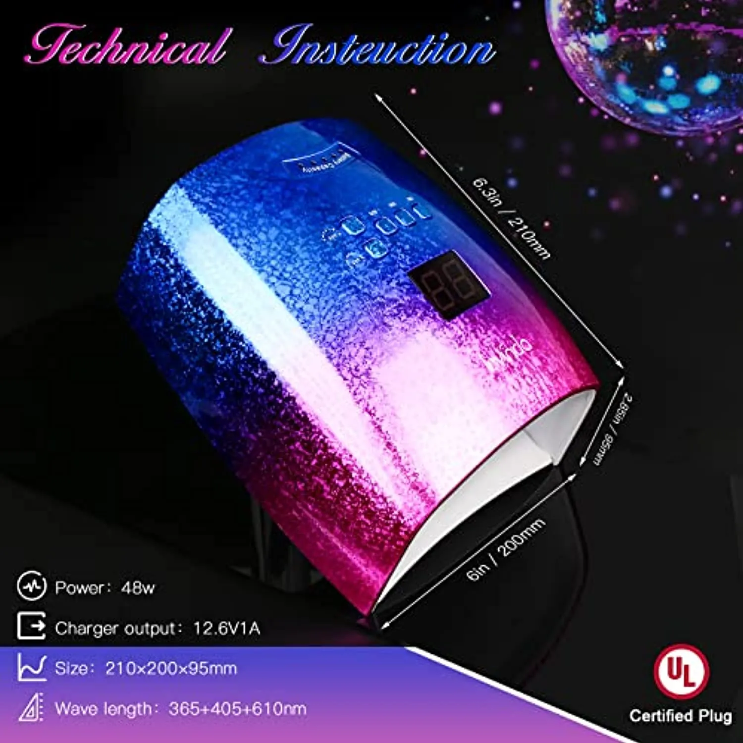 Rechargeable 48W U V /LED Nail lamp with Metal Bottom, Lavinda Cordless Wireless Nail Dryer with Smart Sensor, Large Space LED Nail Curing Light for Acrylic and Gel Polish Unique Crystal Craftwork