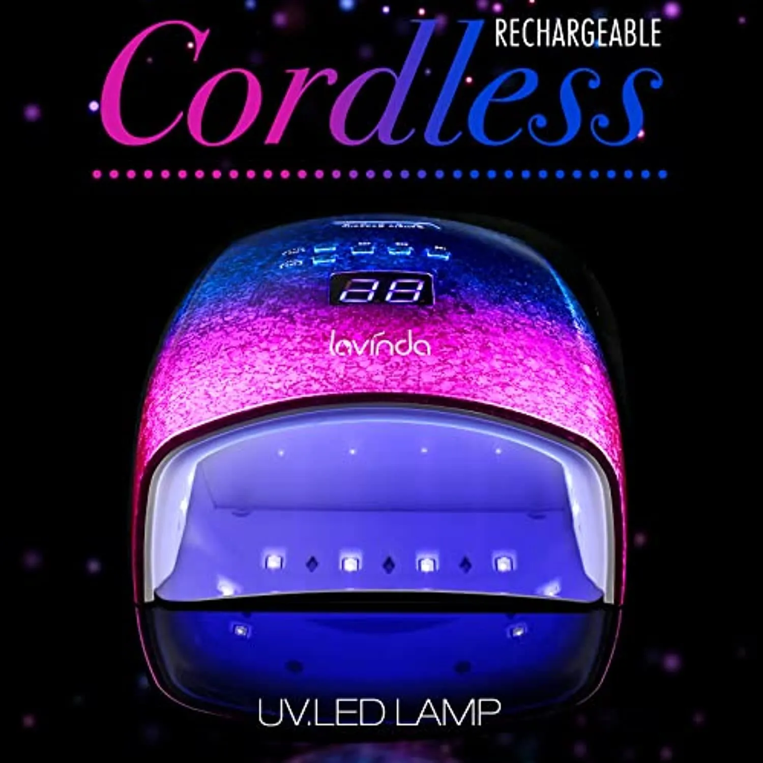 Rechargeable 48W U V /LED Nail lamp with Metal Bottom, Lavinda Cordless Wireless Nail Dryer with Smart Sensor, Large Space LED Nail Curing Light for Acrylic and Gel Polish Unique Crystal Craftwork