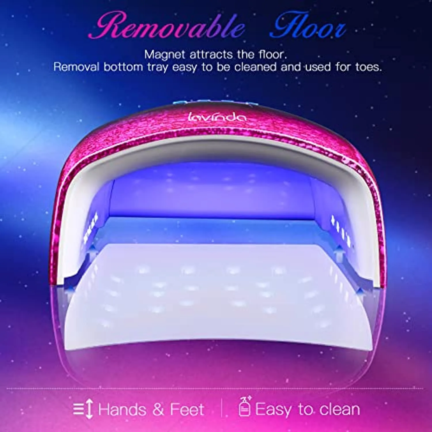 Rechargeable 48W U V /LED Nail lamp with Metal Bottom, Lavinda Cordless Wireless Nail Dryer with Smart Sensor, Large Space LED Nail Curing Light for Acrylic and Gel Polish Unique Crystal Craftwork