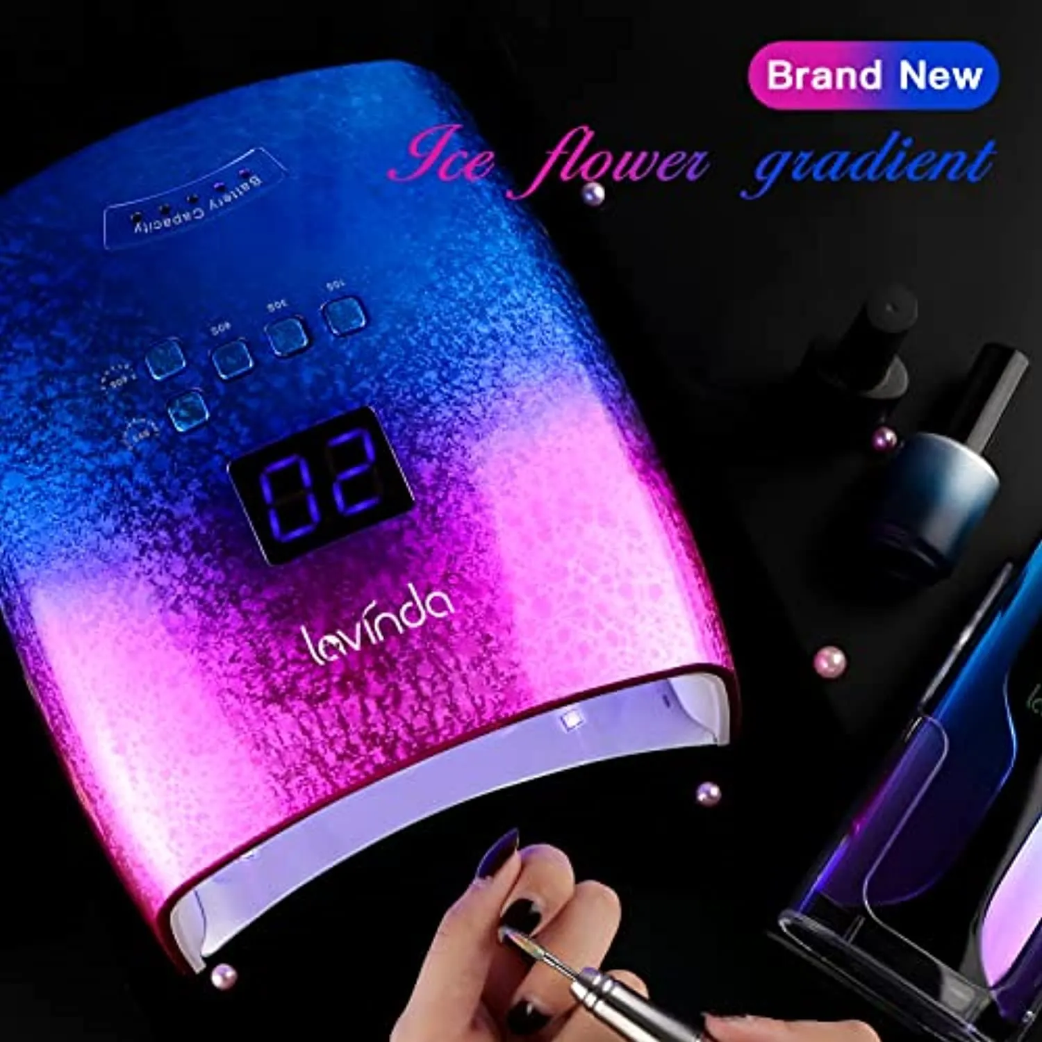 Rechargeable 48W U V /LED Nail lamp with Metal Bottom, Lavinda Cordless Wireless Nail Dryer with Smart Sensor, Large Space LED Nail Curing Light for Acrylic and Gel Polish Unique Crystal Craftwork