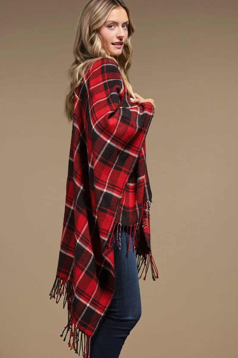 Red & Black Plaid Open Front Ruana * on sale