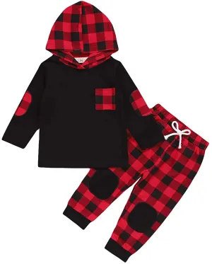 Red Plaid Hoodie Pant Set