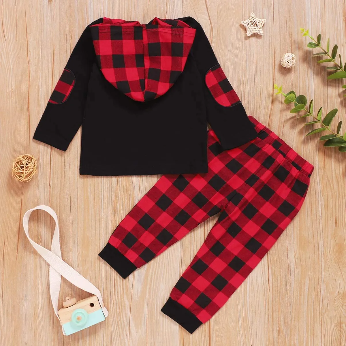 Red Plaid Hoodie Pant Set