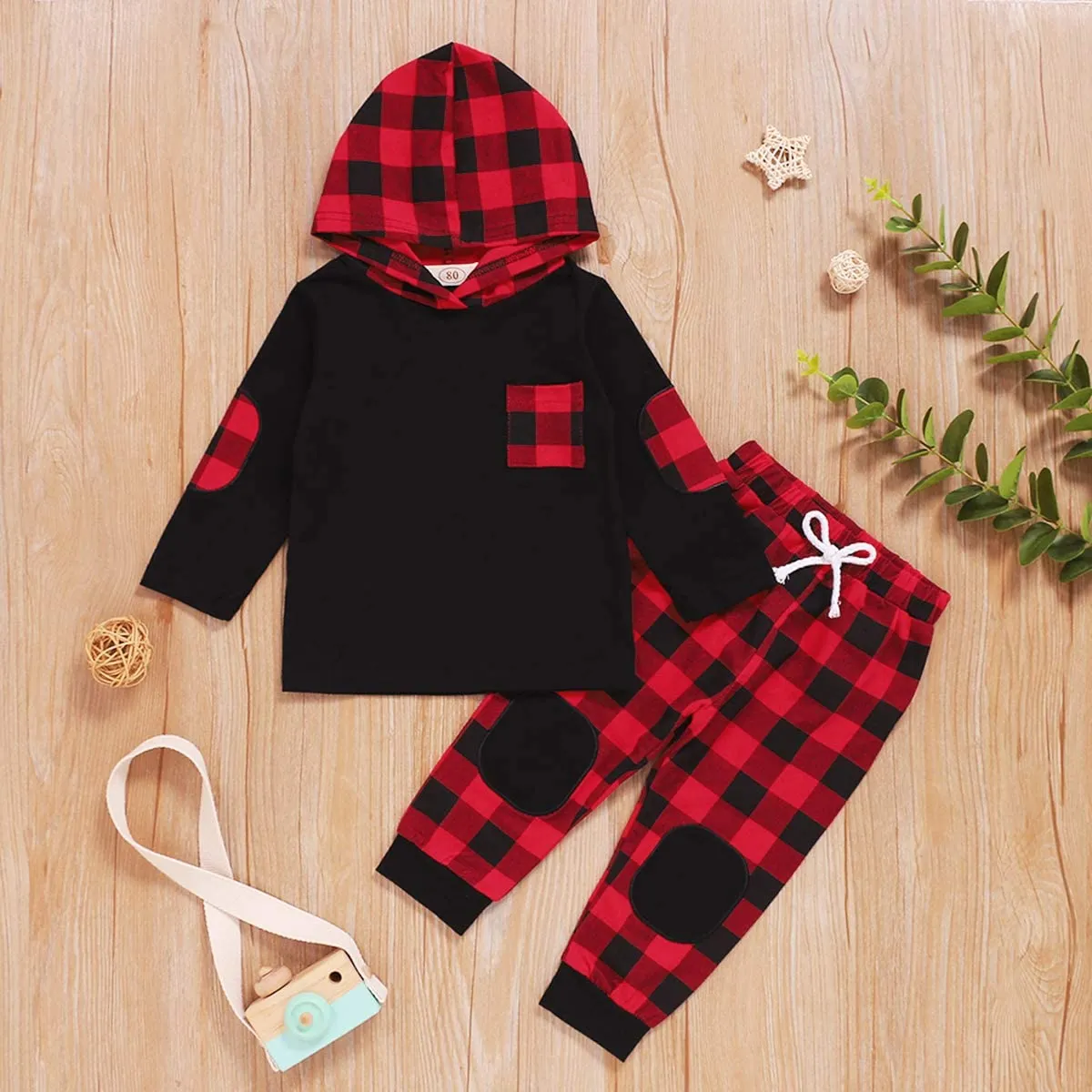 Red Plaid Hoodie Pant Set