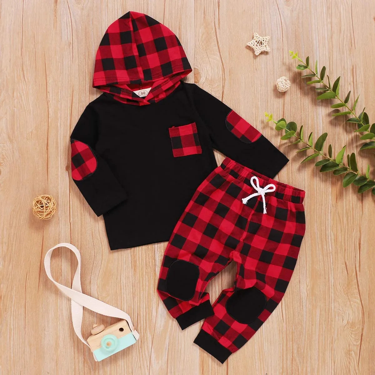 Red Plaid Hoodie Pant Set