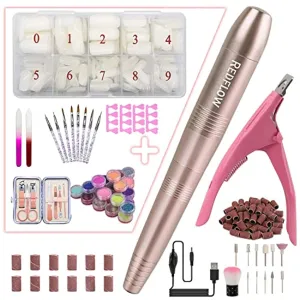RedFlow Acrylic False Nail Tips Kit and RedFlow Electric Nail Drill,500 Acrylic Nails 8 Acrylic Nail Brush 2 Separators 1 Nail Kit 2 Nail Files 24 Acrylic Nail Powder
