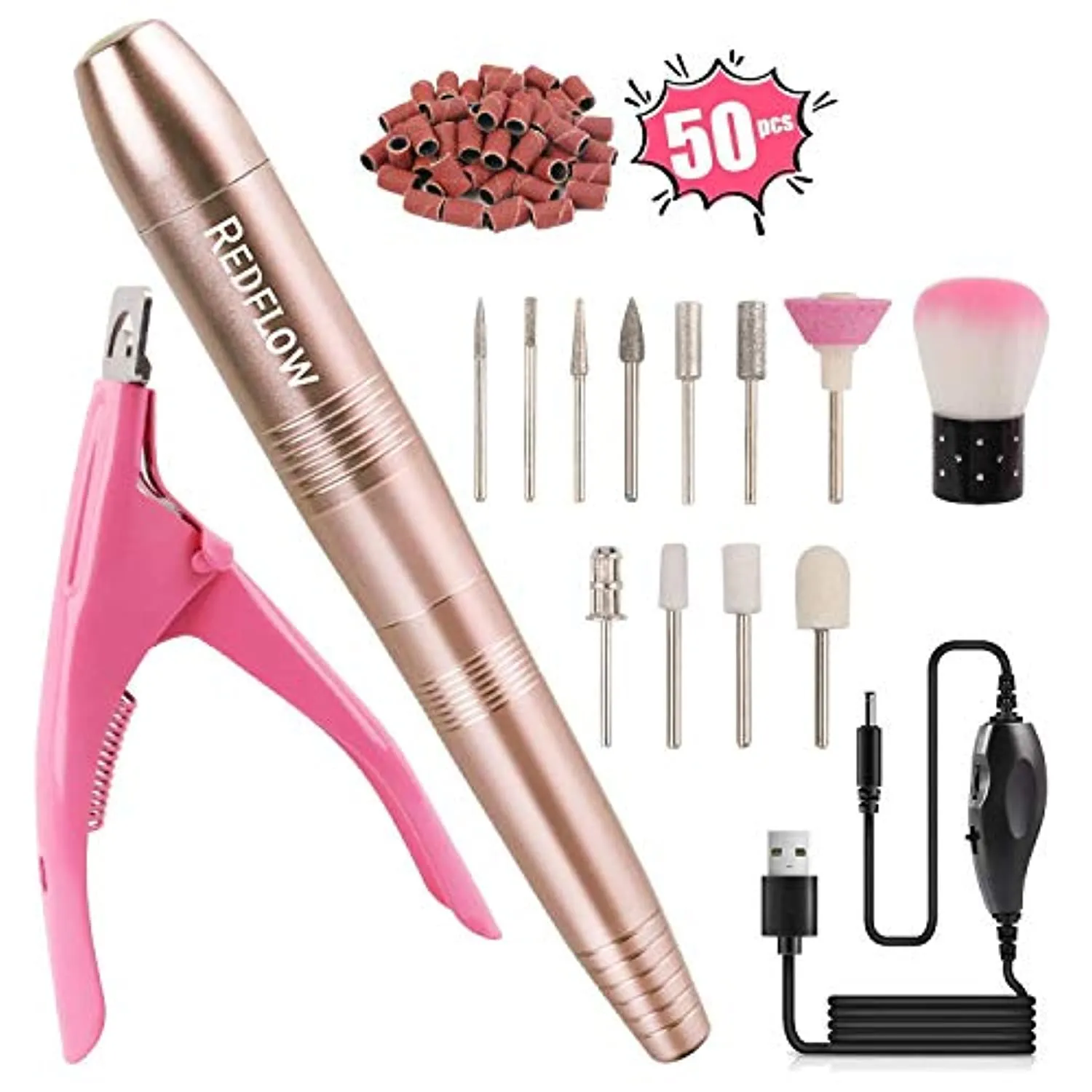 RedFlow Acrylic False Nail Tips Kit and RedFlow Electric Nail Drill,500 Acrylic Nails 8 Acrylic Nail Brush 2 Separators 1 Nail Kit 2 Nail Files 24 Acrylic Nail Powder