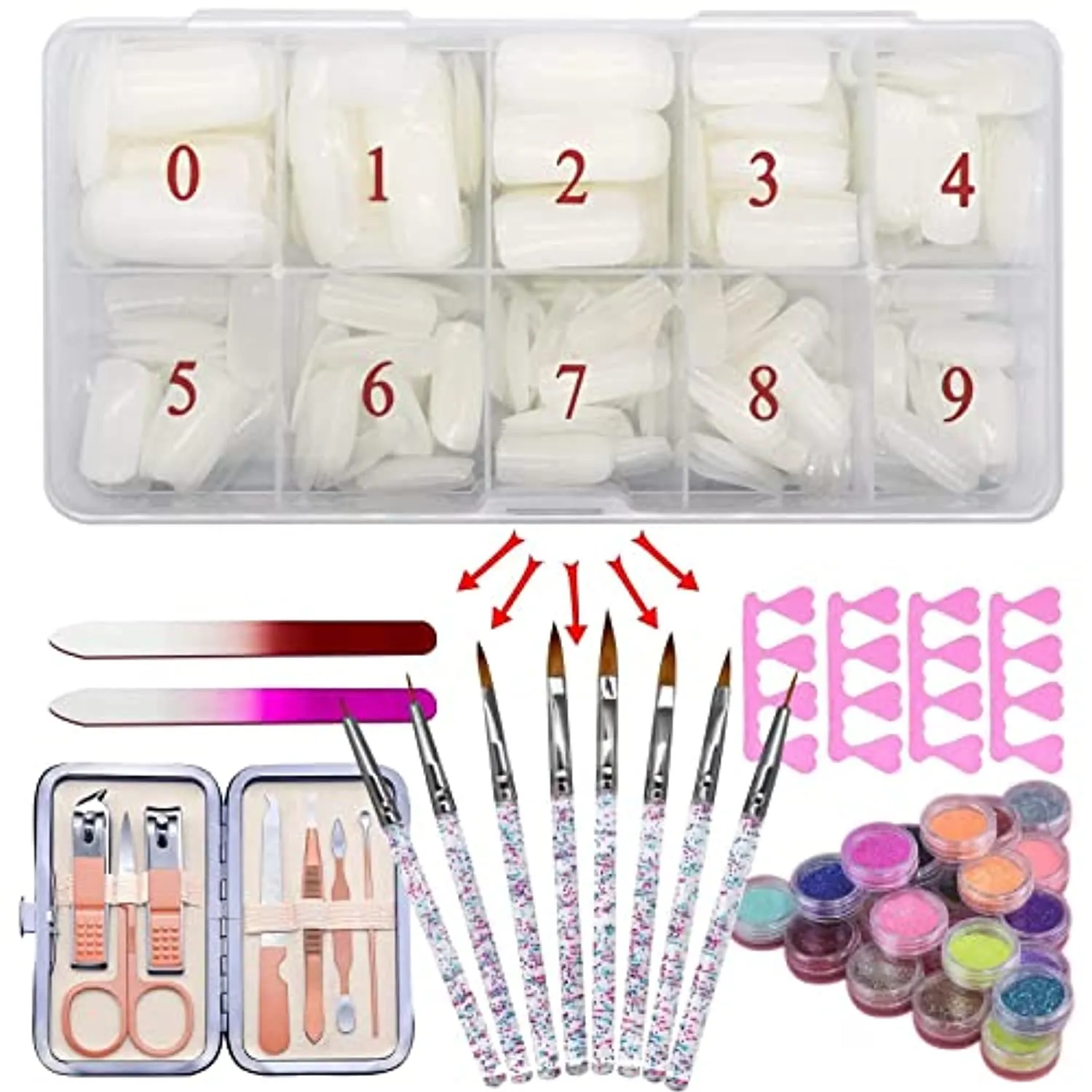 RedFlow Acrylic False Nail Tips Kit and RedFlow Electric Nail Drill,500 Acrylic Nails 8 Acrylic Nail Brush 2 Separators 1 Nail Kit 2 Nail Files 24 Acrylic Nail Powder