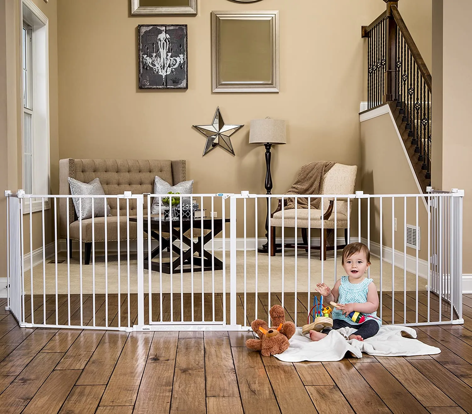 Retails $180 New in box! Regalo 192-Inch Super Wide 4 in 1 Gate and Play Yard, White! Can convert from a super wide gate to an 8-panel play yard