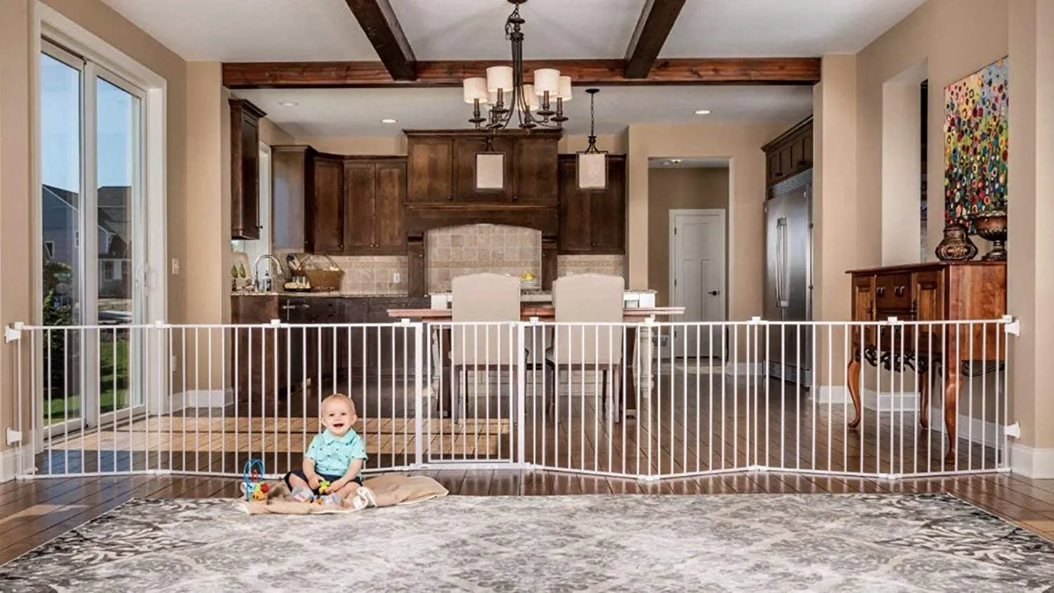 Retails $180 New in box! Regalo 192-Inch Super Wide 4 in 1 Gate and Play Yard, White! Can convert from a super wide gate to an 8-panel play yard