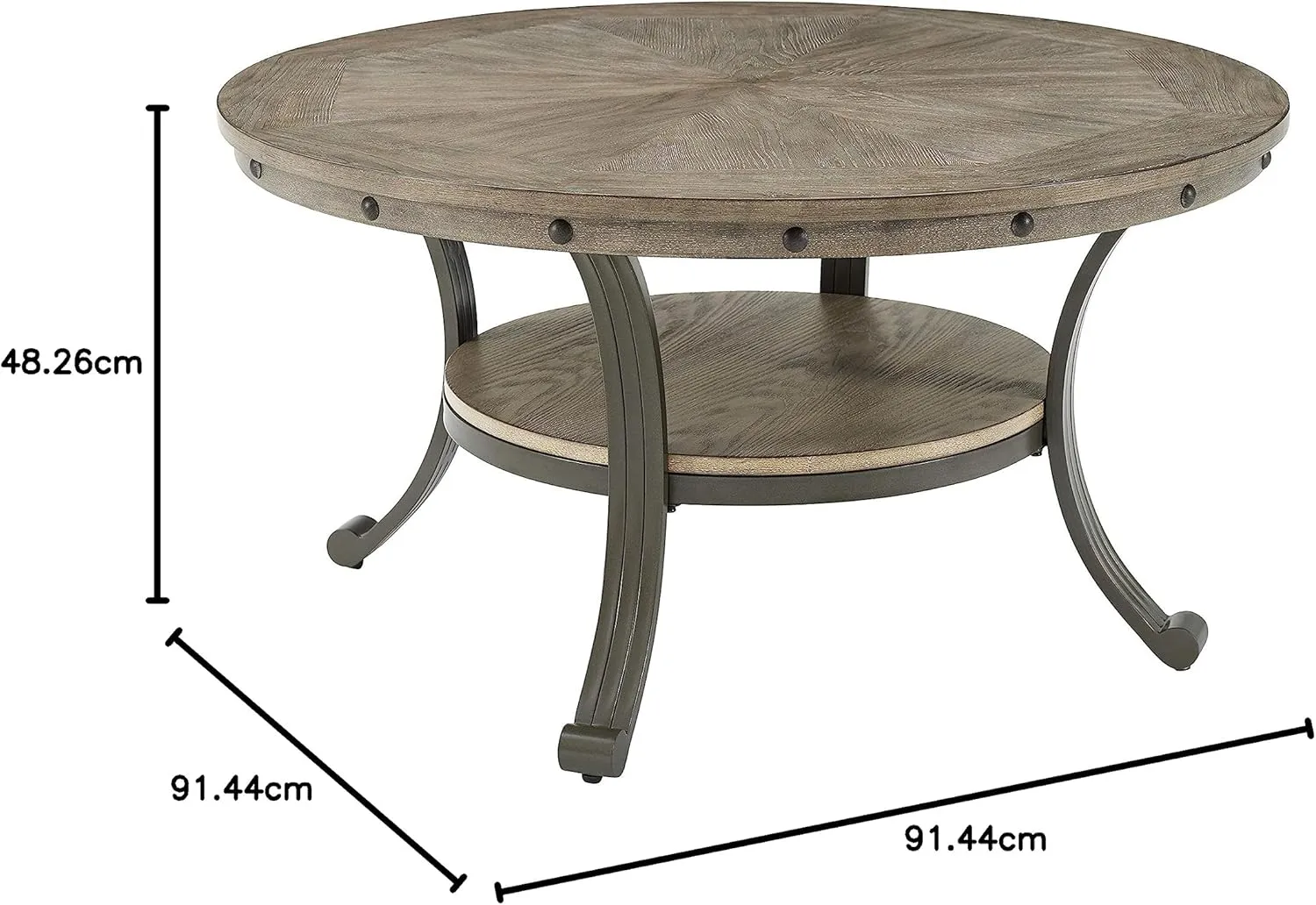 Retails $964  New Assembled Powell Pewter Metal and Rustic Wood Coffee Table, light scuffing on 1 edge from transport shown in pics!