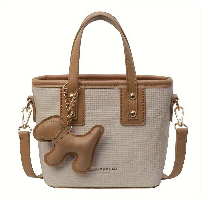 Retro Mini Handbag For Women, Colorblock Crossbody Bag, Trendy Textured Bucket Bag & Purse