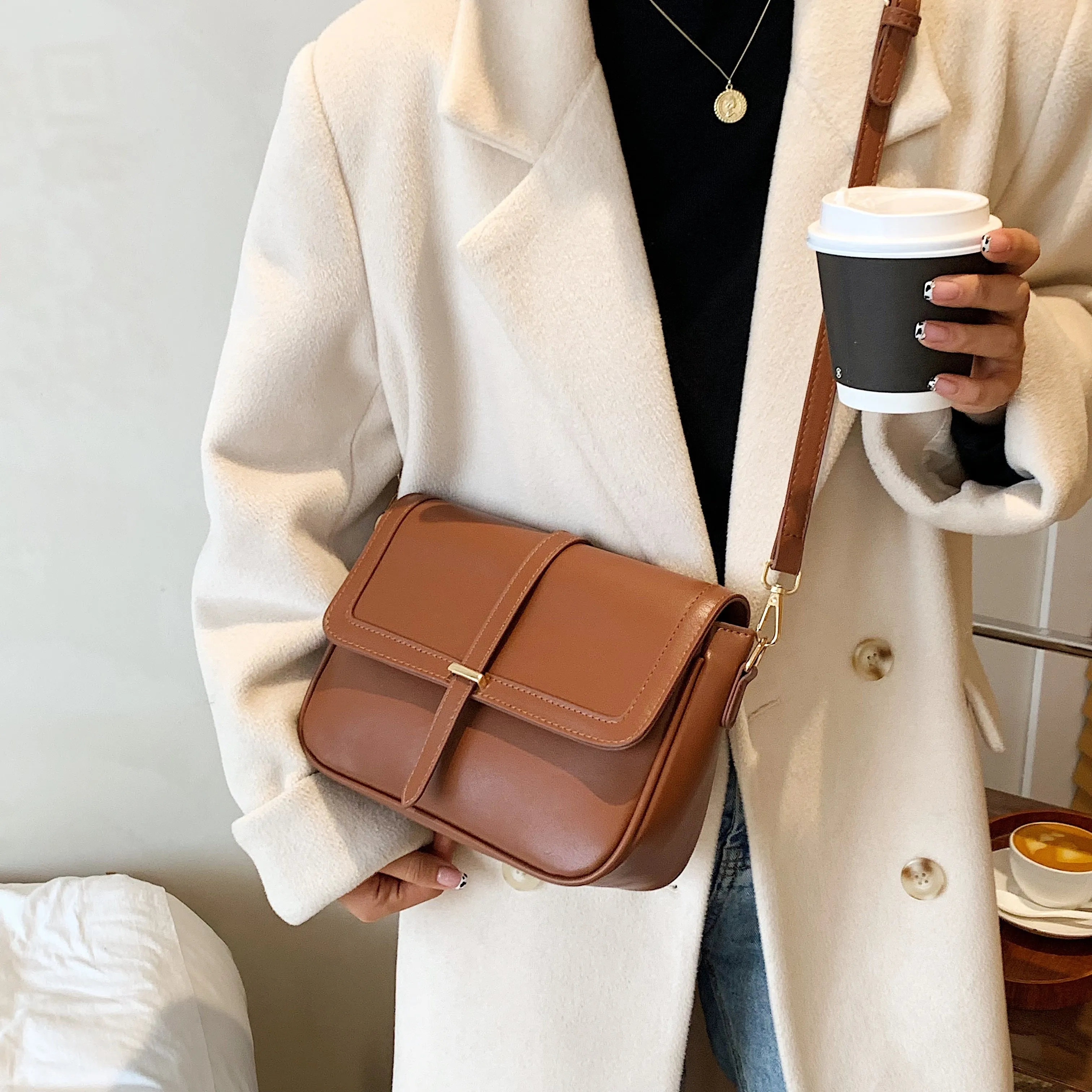 Retro Textured Square Bag, Minimalist Flap Crossbody Bag, All-Match Purse For Women