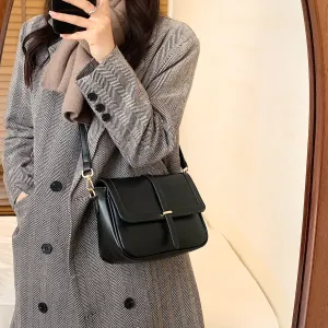 Retro Textured Square Bag, Minimalist Flap Crossbody Bag, All-Match Purse For Women