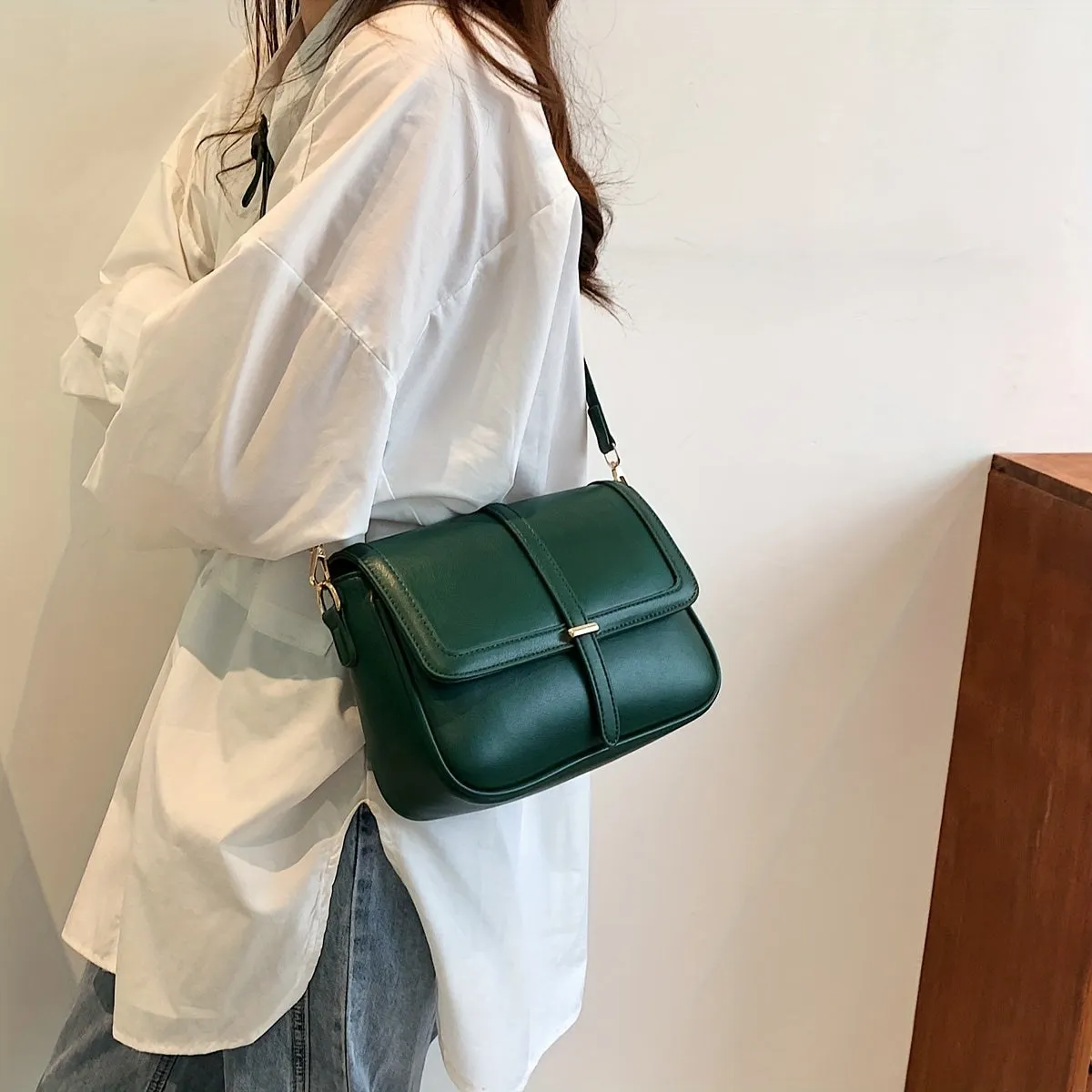 Retro Textured Square Bag, Minimalist Flap Crossbody Bag, All-Match Purse For Women