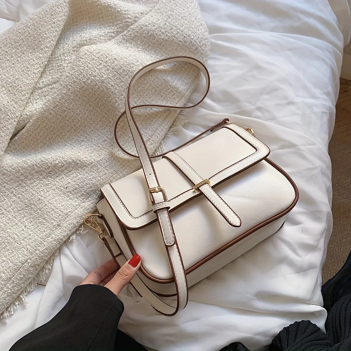 Retro Textured Square Bag, Minimalist Flap Crossbody Bag, All-Match Purse For Women