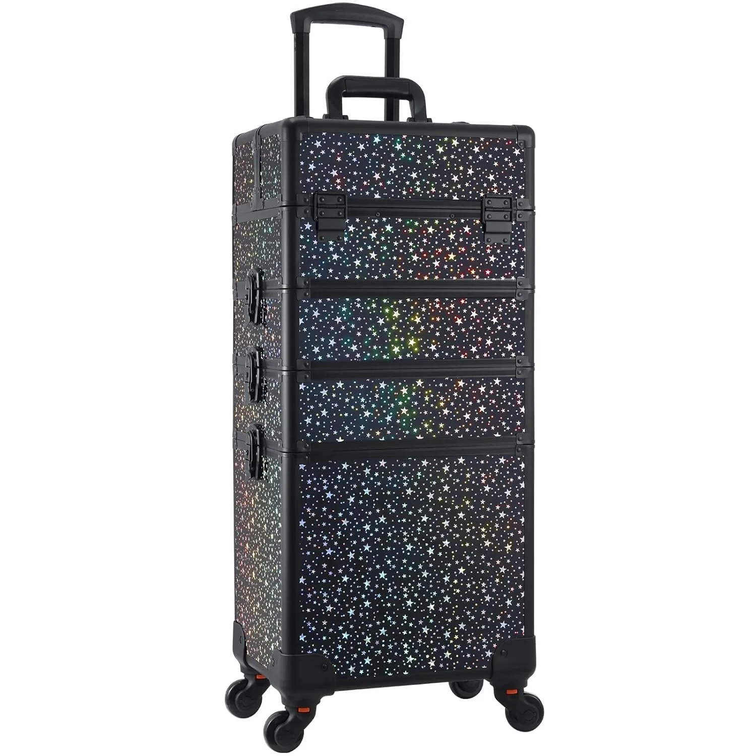 Rolling Makeup Train Case Large Storage Cosmetic Trolley 4 in 1 Large Capacity Trolley Makeup Travel Case with Key Swivel Wheels Salon Barber Case Traveling Cart Trunk - Black