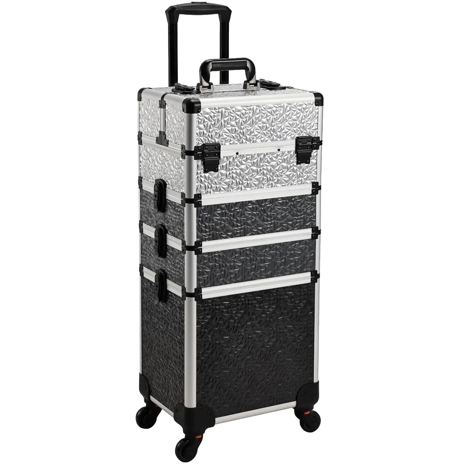 Rolling Makeup Train Case Large Storage Cosmetic Trolley 4 in 1 Large Capacity Trolley Makeup Travel Case with Key Swivel Wheels Salon Barber Case Traveling Cart Trunk - Black