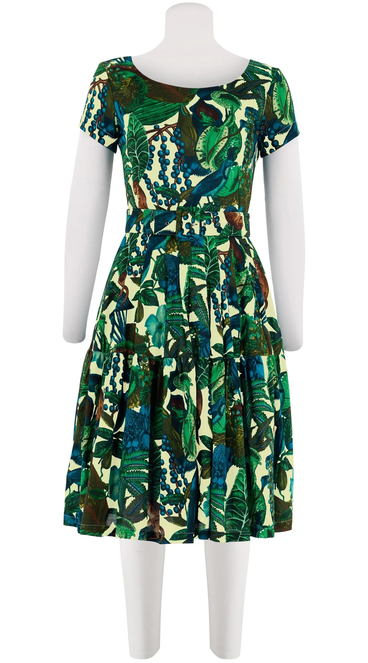 Rose Dress Boat Neck Short Sleeve Cotton Musola (Dreamy Jungle)