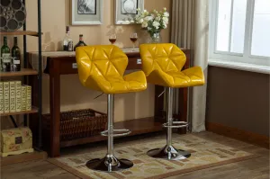 Roundhill Furniture Glasgow Contemporary Tufted Adjustable Height Hydraulic Bar Stools, Set of 2, Yellow! Retails $233 W/Tax!