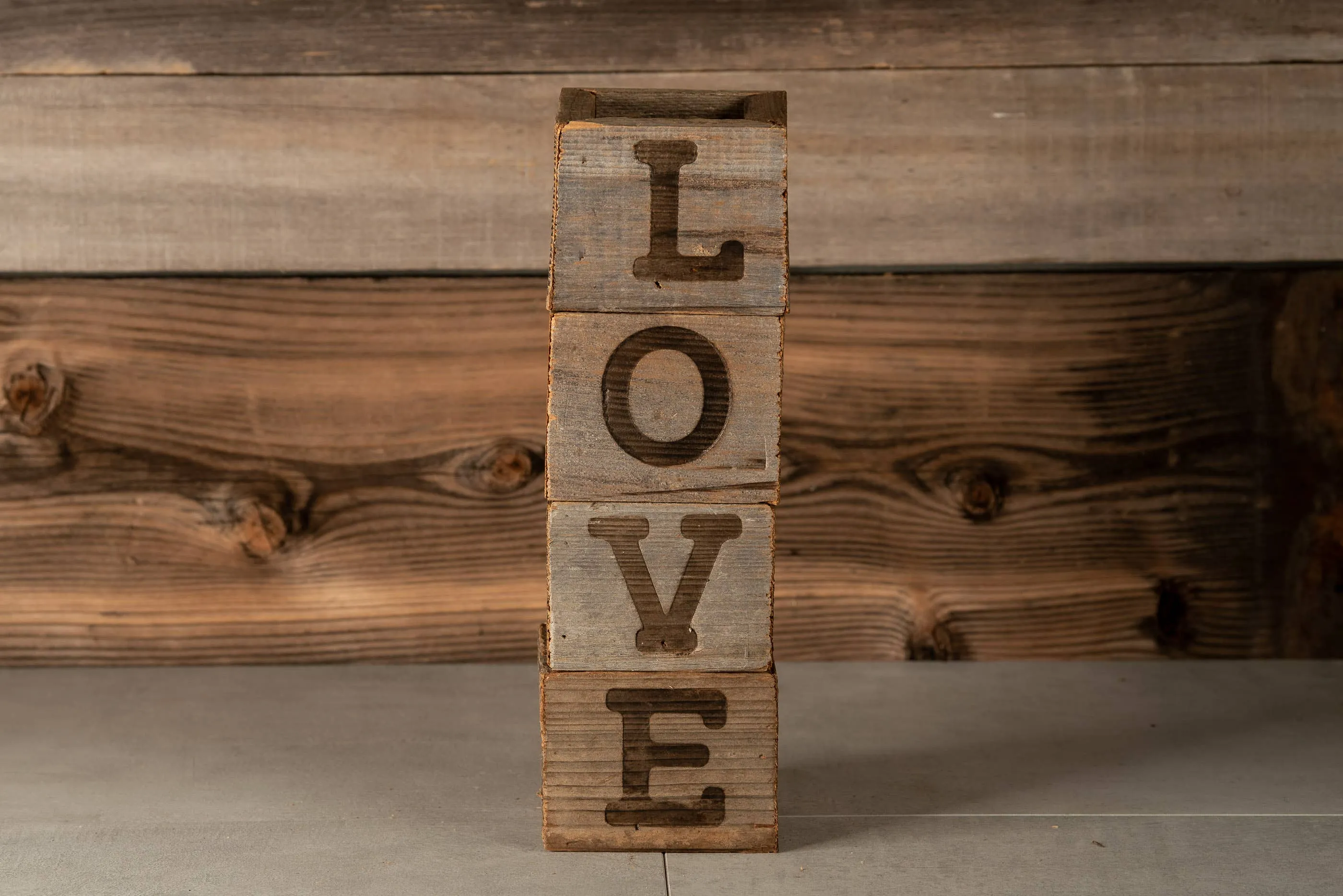 Rustic Wood Small  Planter Set  / LOVE branded wood box set