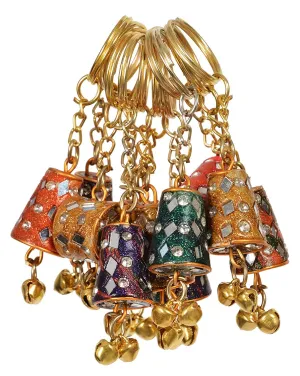 Saudeep India Wooden Hand Carved Keychains (Multicolour) - Set of 12 (Mirror Work)