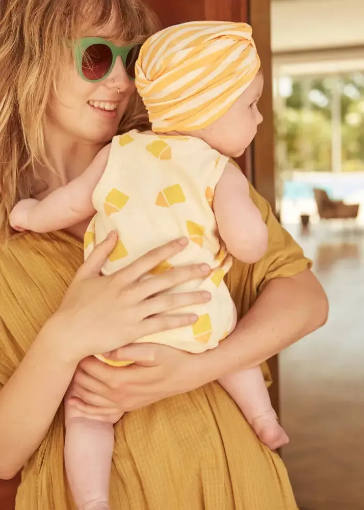 Scallop - Yellow Beach Hut Towelling Bubble Romper