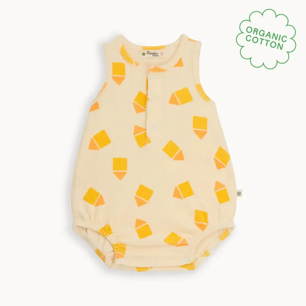 Scallop - Yellow Beach Hut Towelling Bubble Romper