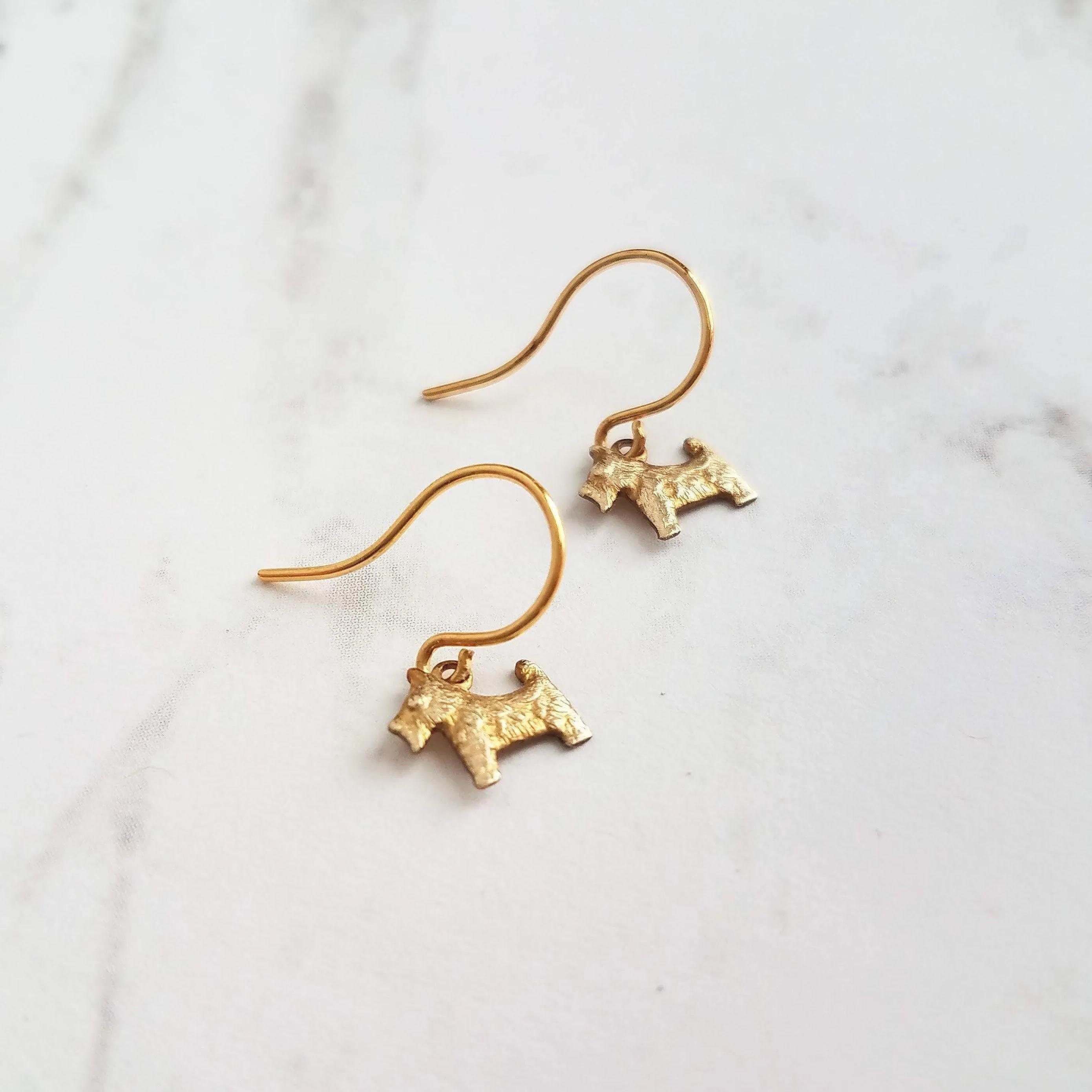 Scottie Dog Earrings, tiny gold dog earring, Scottish Terrier earring, gold dog charm, mini Scottie Dog, gold Scottie Dog, breeder gift, mom