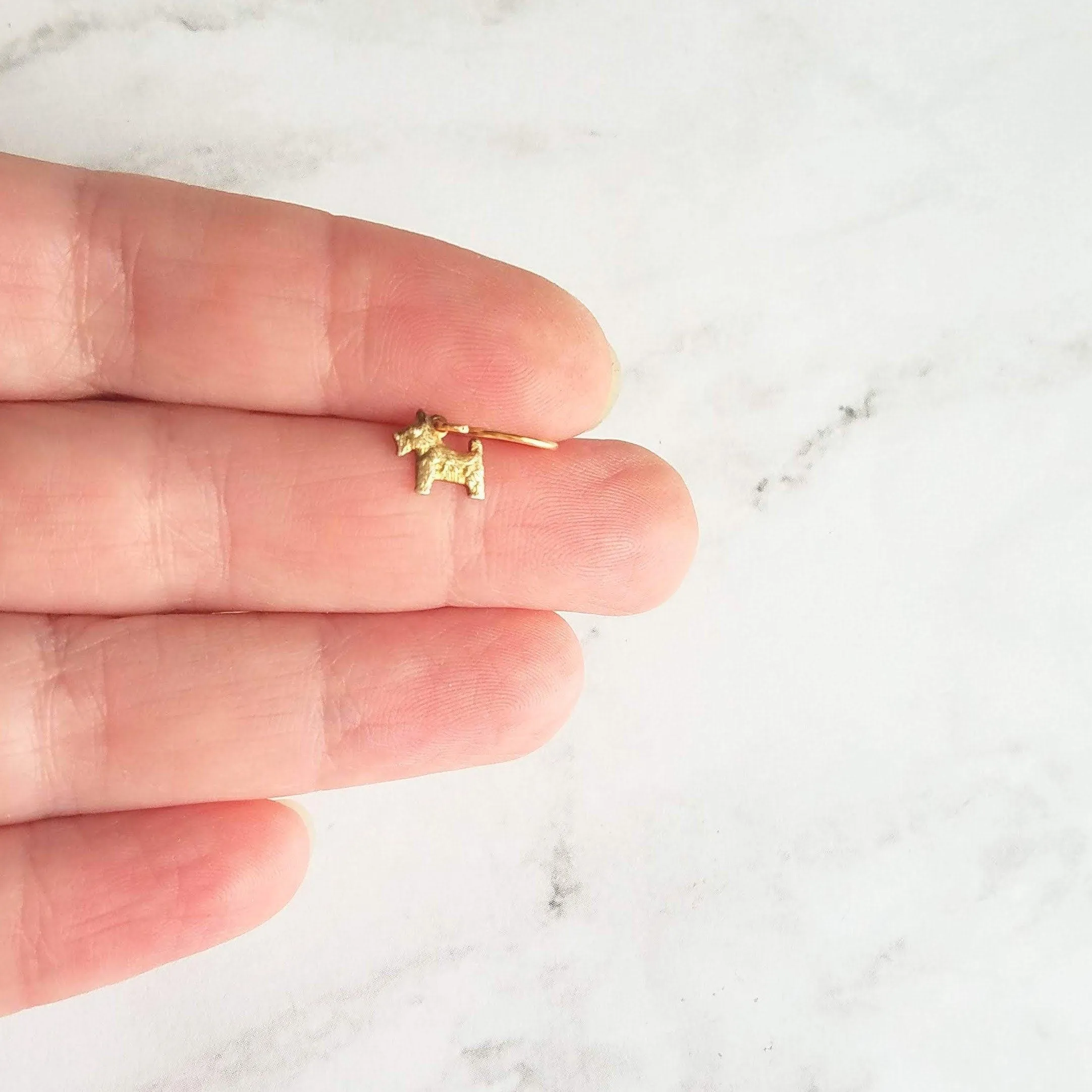 Scottie Dog Earrings, tiny gold dog earring, Scottish Terrier earring, gold dog charm, mini Scottie Dog, gold Scottie Dog, breeder gift, mom
