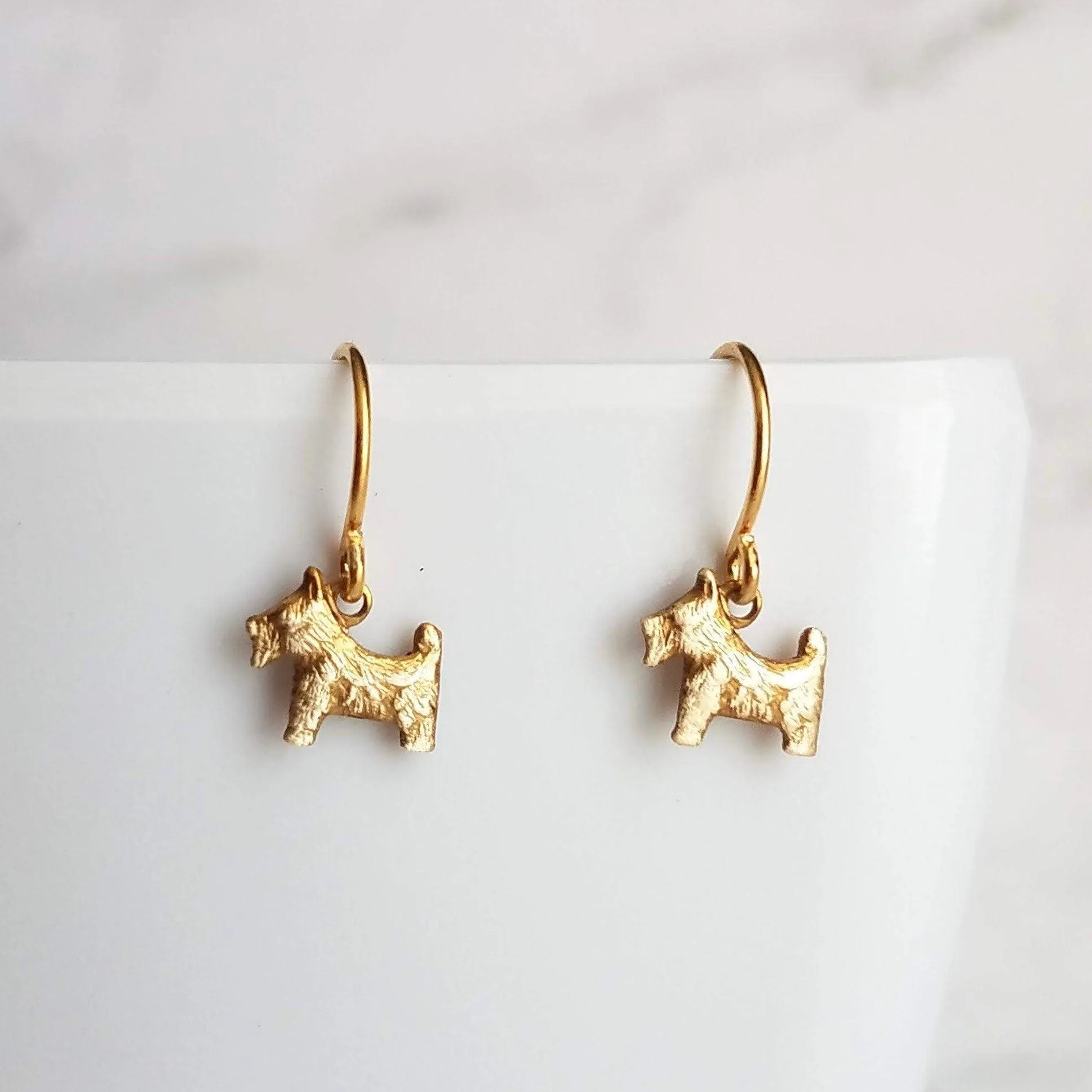 Scottie Dog Earrings, tiny gold dog earring, Scottish Terrier earring, gold dog charm, mini Scottie Dog, gold Scottie Dog, breeder gift, mom