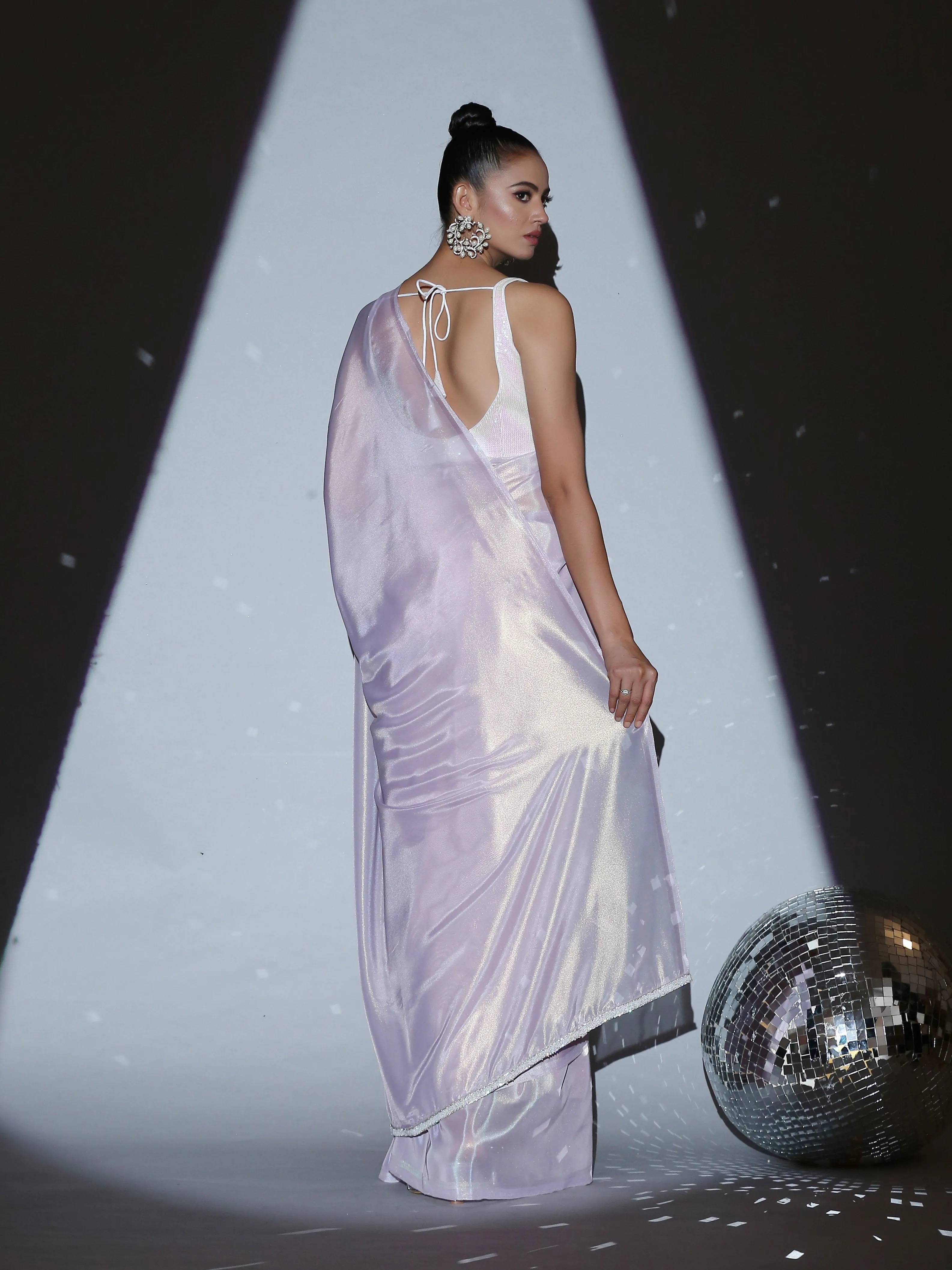 SET | Mauve Gold Cosmic Organza Saree   Irridecent Blouse   Belt
