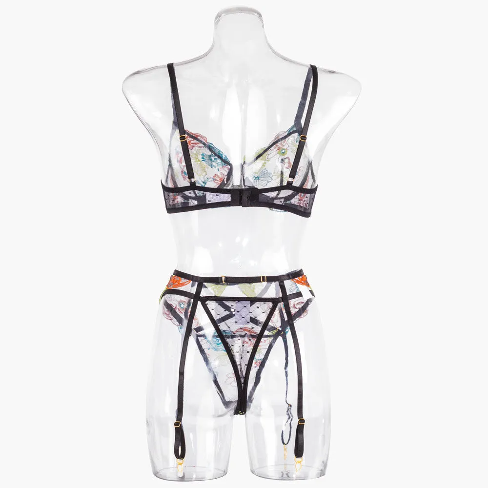 Sexy Garter Belt Embroidery Shaping Split Suit