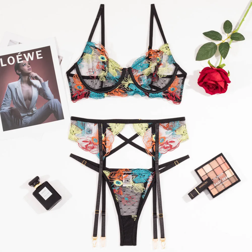 Sexy Garter Belt Embroidery Shaping Split Suit