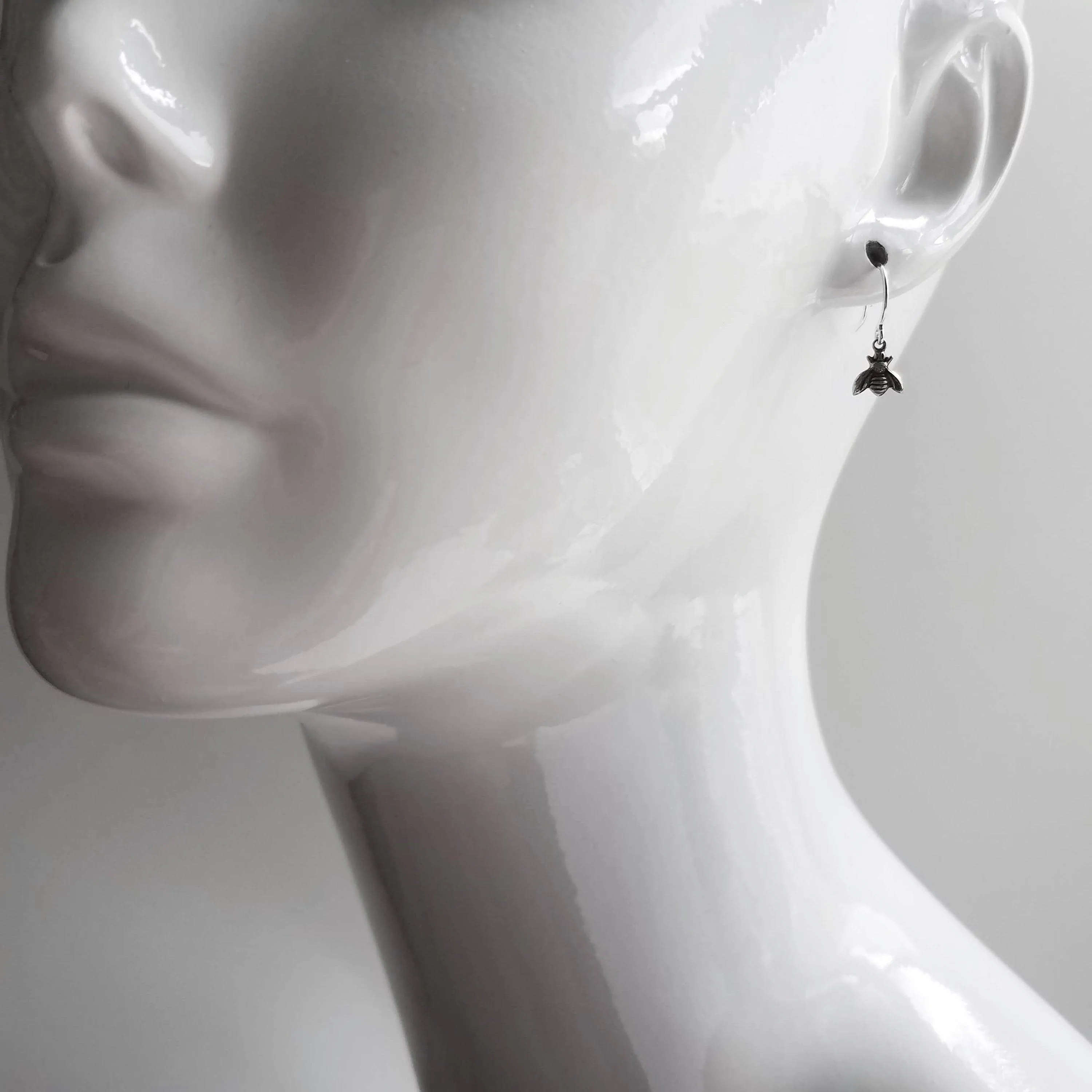 Silver Bee Earring, little bee earring, tiny bumblebee earring, bee charm, small silver bee dangle, honeybee earring, antique silver charm