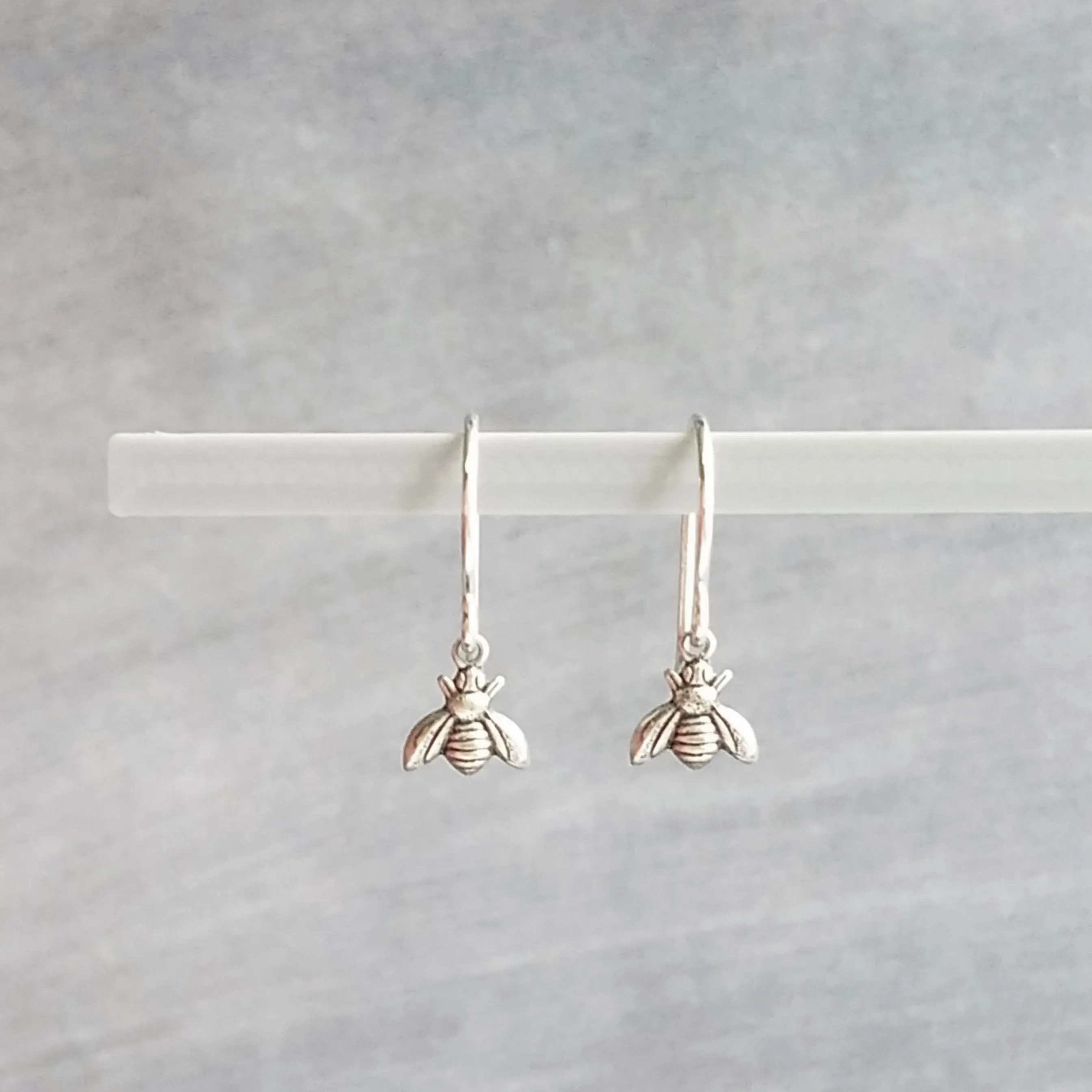 Silver Bee Earring, little bee earring, tiny bumblebee earring, bee charm, small silver bee dangle, honeybee earring, antique silver charm