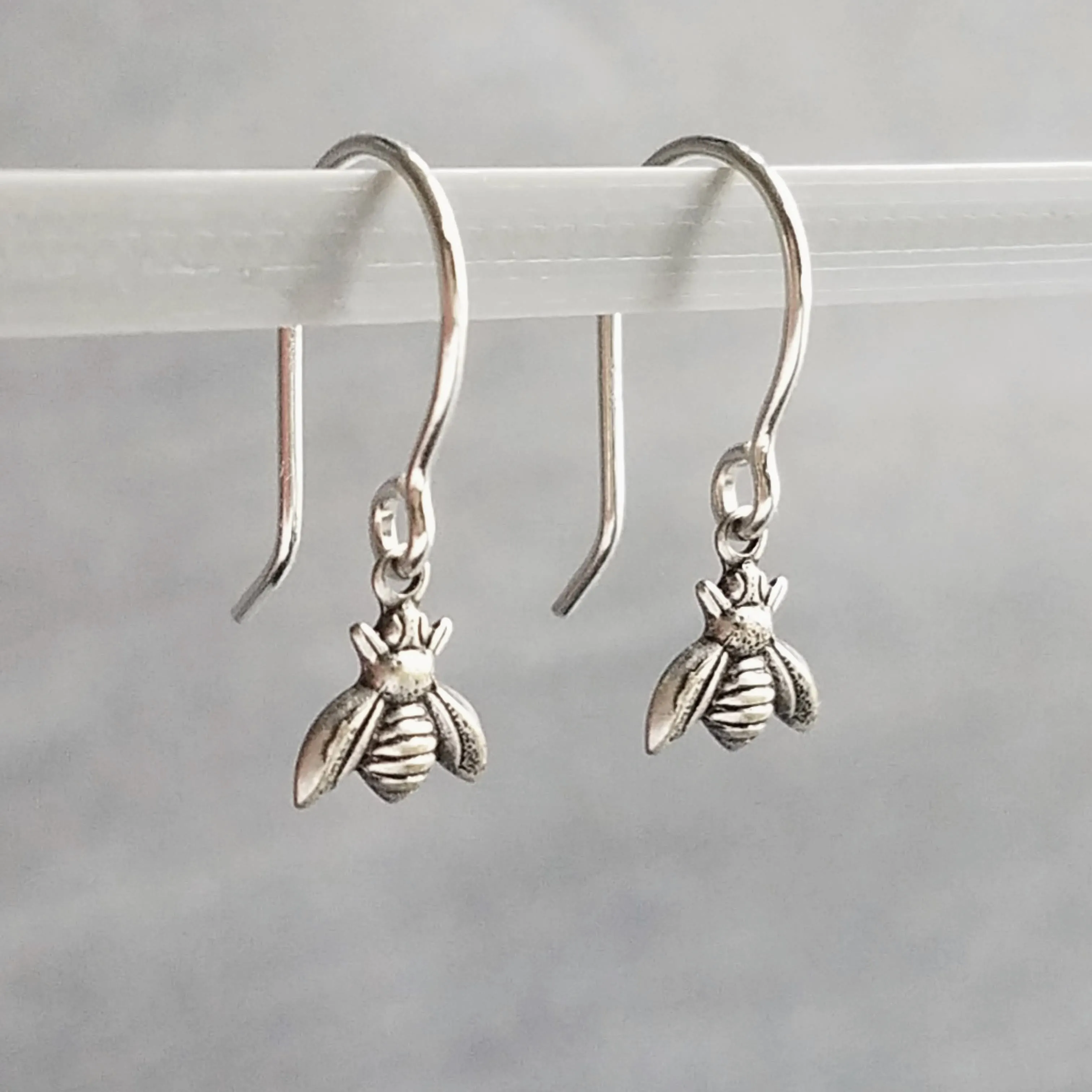 Silver Bee Earring, little bee earring, tiny bumblebee earring, bee charm, small silver bee dangle, honeybee earring, antique silver charm