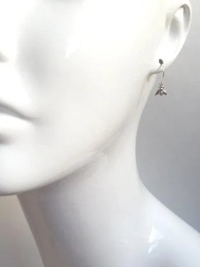 Silver Bee Earring, little bee earring, tiny bumblebee earring, bee charm, small silver bee dangle, honeybee earring, antique silver charm