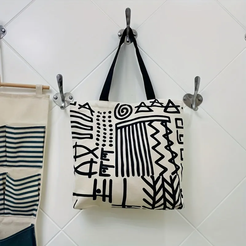 Single Shoulder Canvas Bag, Large Capacity Foldable Shopping Tote Bag With Zipper For Men Or Women