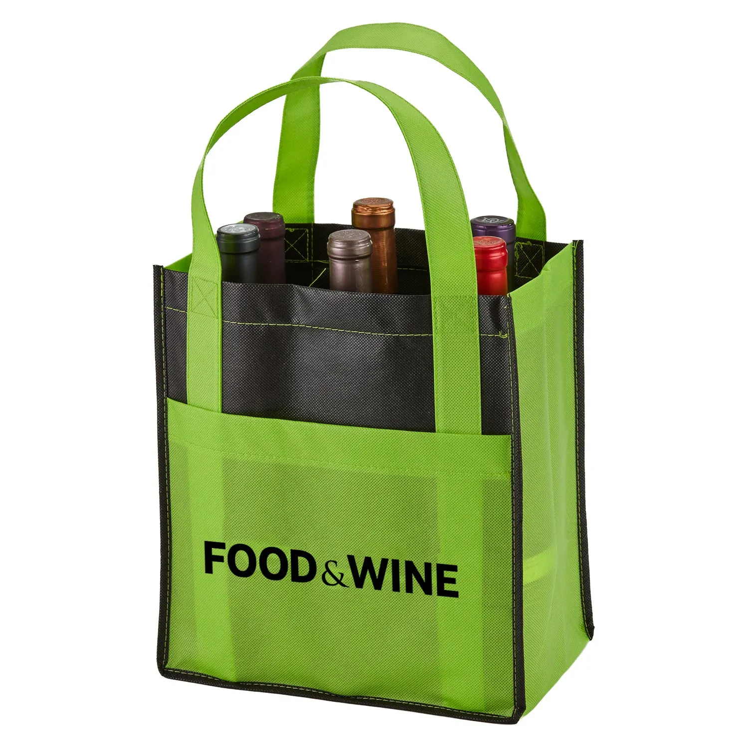 Six Bottle Non-Woven Wine Tote - Two tone w/outside pockets