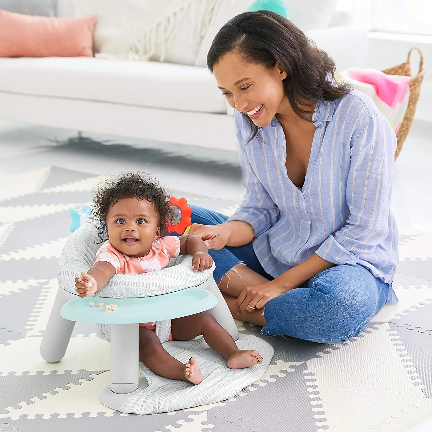 Skip Hop Silver Lining Cloud Baby Chair: 2-in-1 Sit-up Floor Seat & Infant Activity Seat with 3 developmental activities