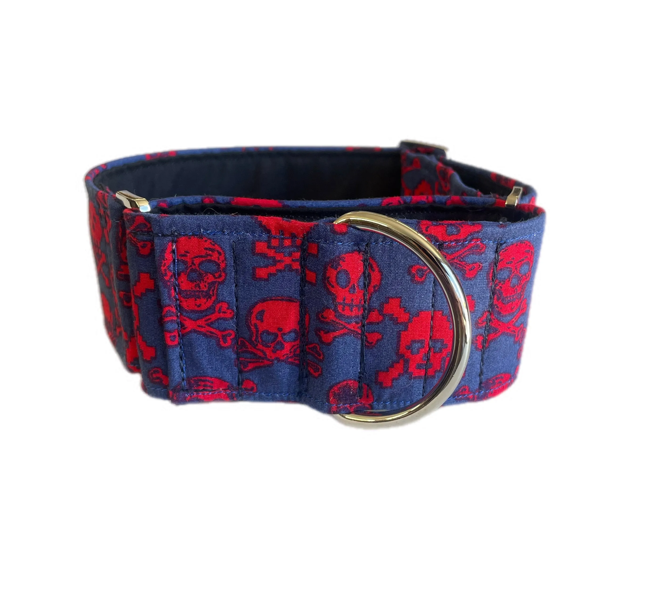 Skull and cross bones blue martingale collar greyhound wide super soft cotton fabric