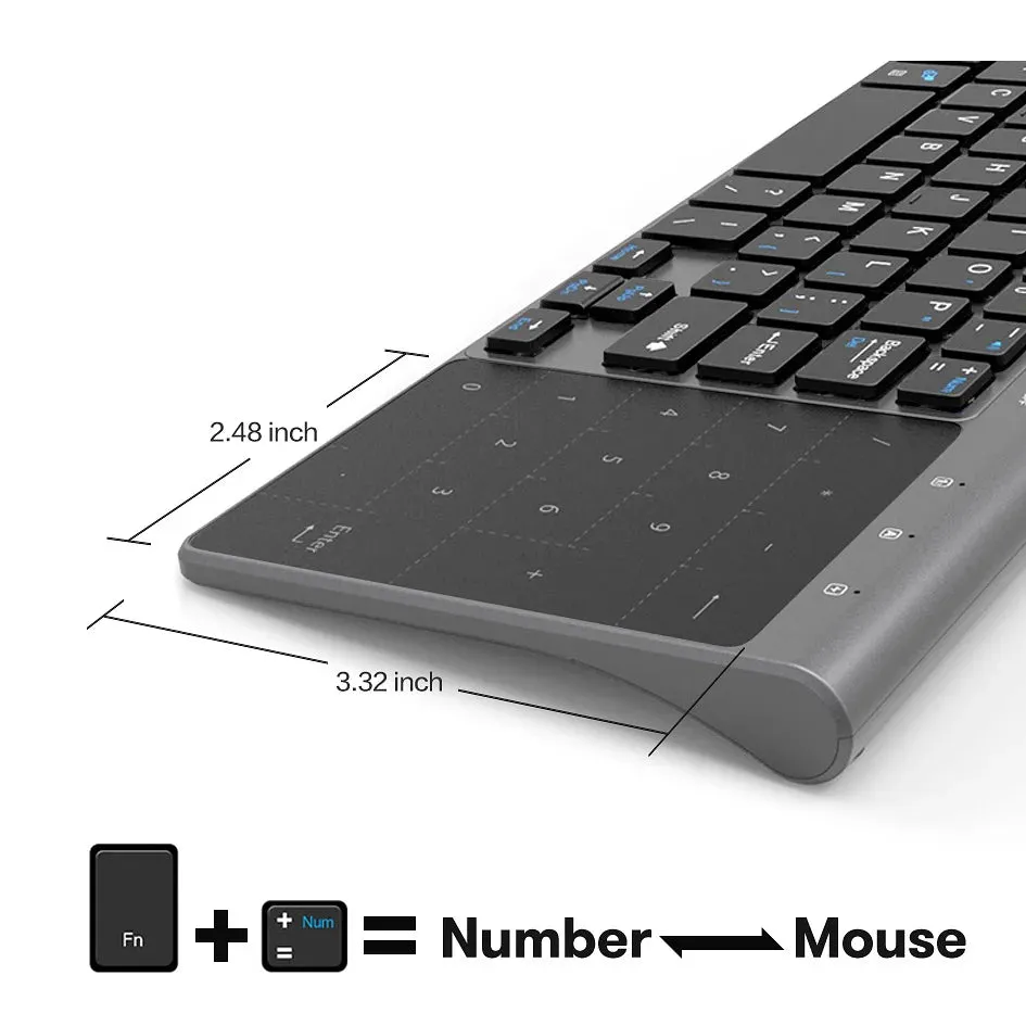 Slim Wireless Keyboard with Touchpad for Various Devices