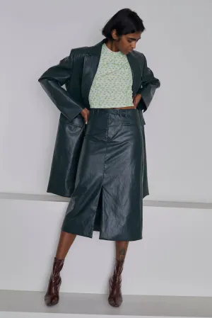 Slit Front Skirt - Pine Faux Leather