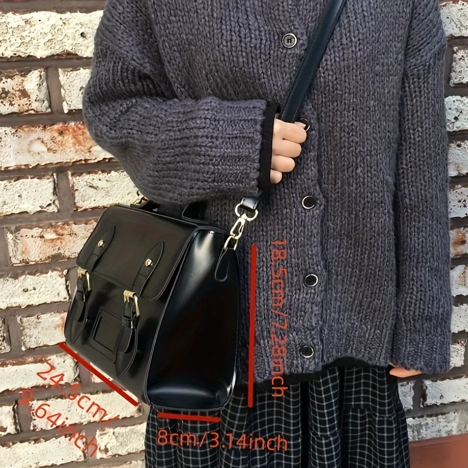Small Crossbody Cube Satchel Bag, PU Leather Textured Flap Bag, Classic Fashion Versatile Shoulder Bag