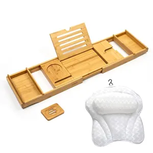 SMIRLY Bamboo Bathtub Tray Expandable: Bamboo Bath Tray for Tub with Book Stand, Bamboo Bathtub Caddy Tray for Luxury Bath, Bamboo Bath Caddy Tray for Tub, Bath Tub Table Caddy, Bath Tub Tray for Bath