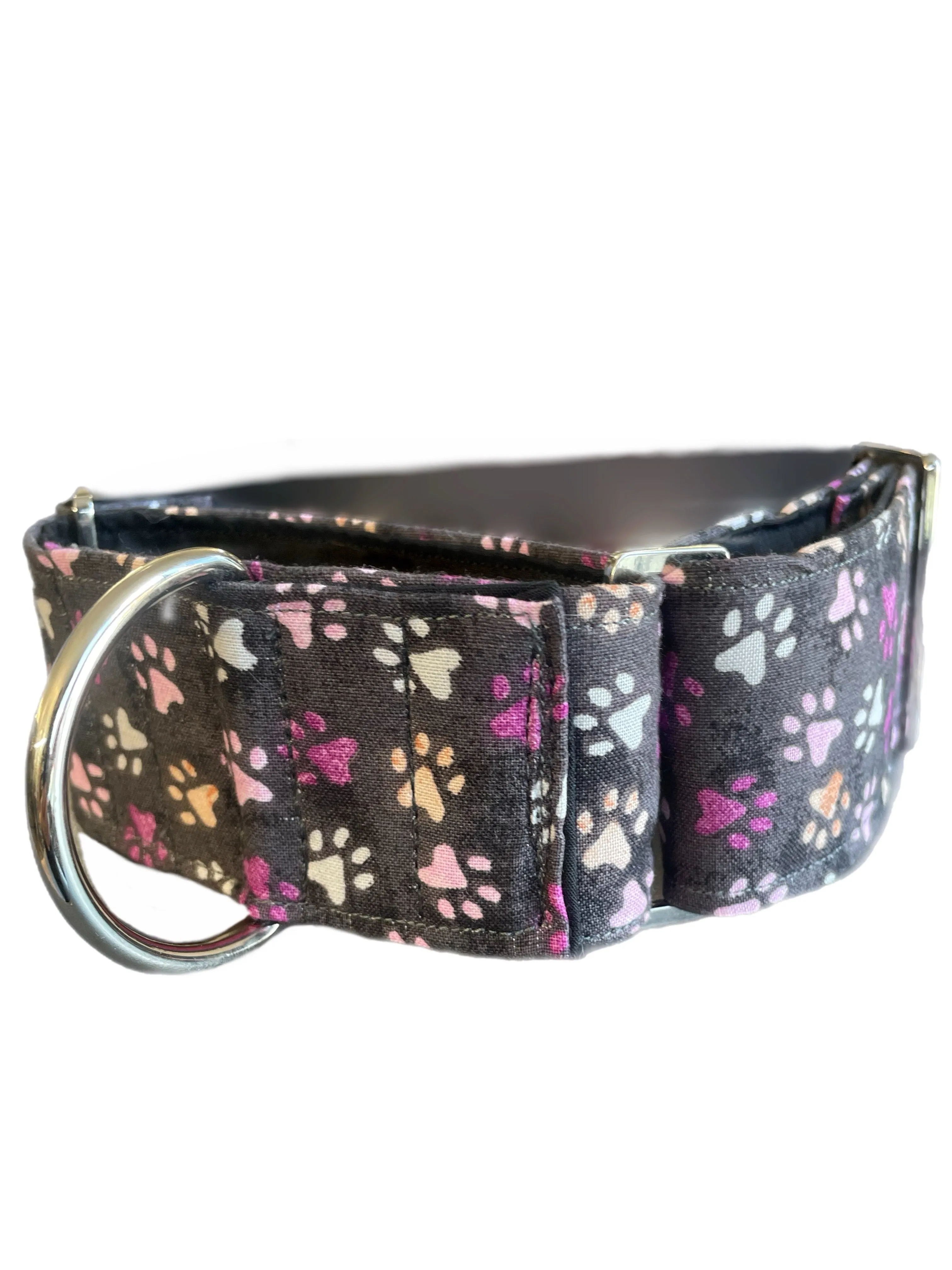 Smoky Grey & mauve with paws martingale collar greyhound  in cotton super soft